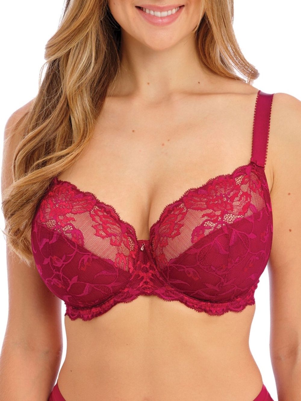 NEW Fantasie Aubree Lace Side Support Underwire Bra 6932 Rouge Dark Red ROG